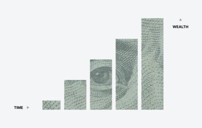Increasing wealth - bar chart with background image taken from a dollar bill. Image: Unsplash.com