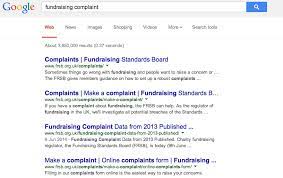 Search results for 'fundraising complaint' on Google