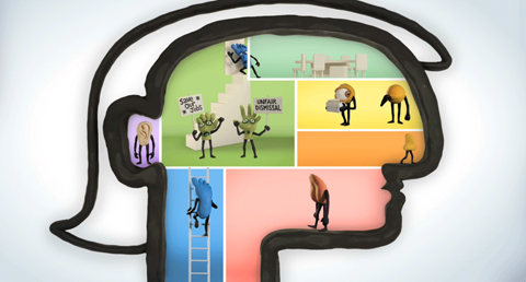 Still from Darren Robbie animation for MS Society, depicting parts of the brain