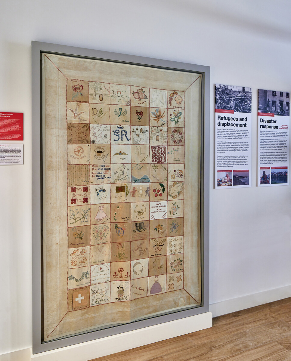 The Changi quilt on display at the British Red Cross Museum in London. Photo: British Red Cross