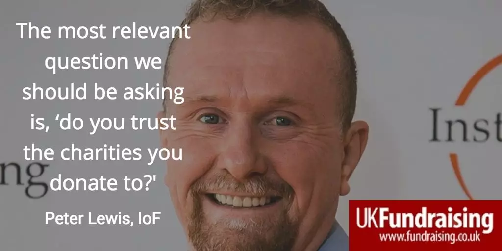 Peter Lewis quotation, July 2016. "The most relevant question we should be asking is, 'do you trust the charities you donate to?'"