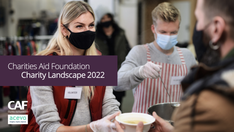 The cover of Charities Aid Foundation's Charity Landscape report showing a man and woman serving up a meal