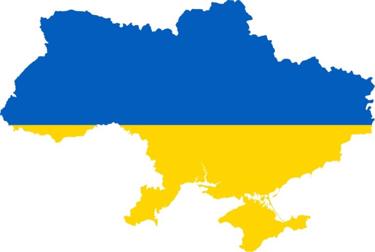 Ukraine map in blue and yellow. Source: Techtotherescue.org