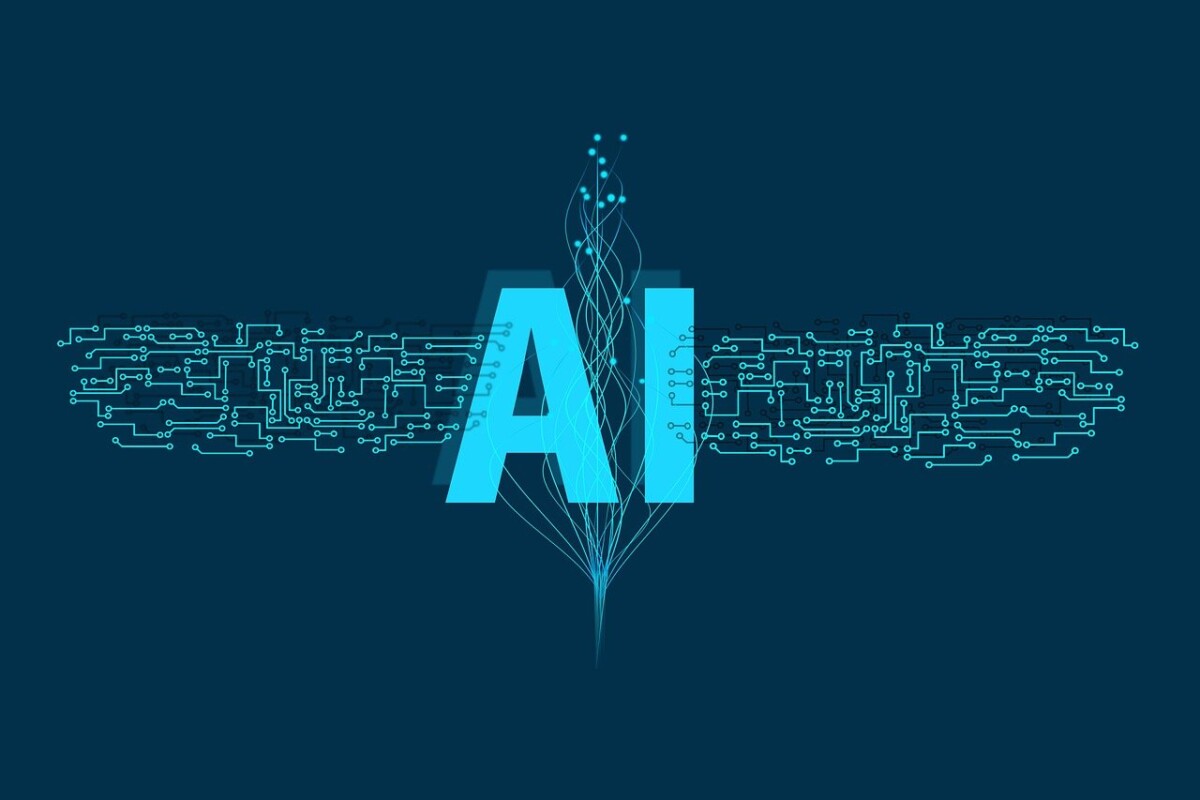 a graphic in blue with the word AI surrounded by a network of connections