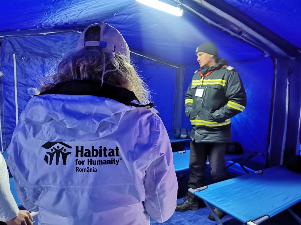 Habitat for Humanity Romania staff at the tents on the border that refugees are staying in until more permanent solutions can be found