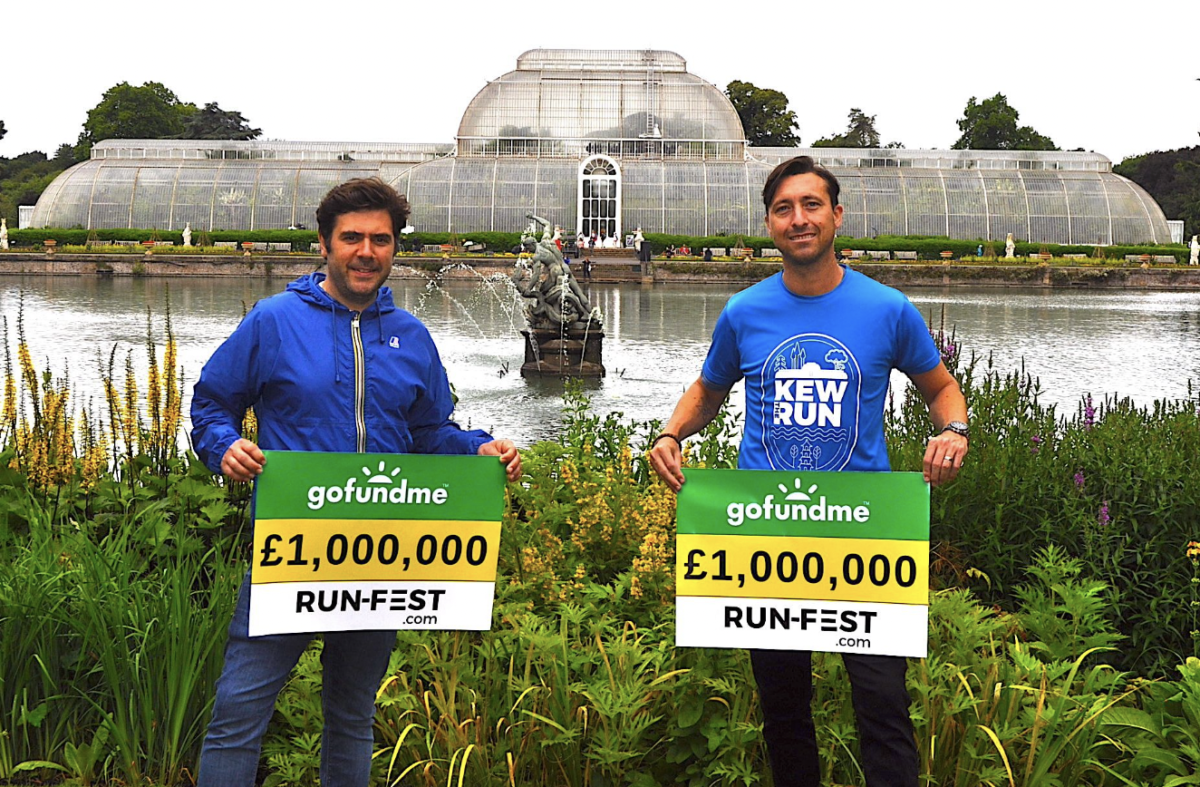GoFundMe and Run-Fest mark their new partnership outside Kew Gardens' giant greenhouse