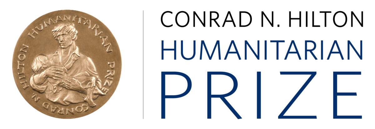 Conrad N Hilton Humanitarian Prize medal and logo