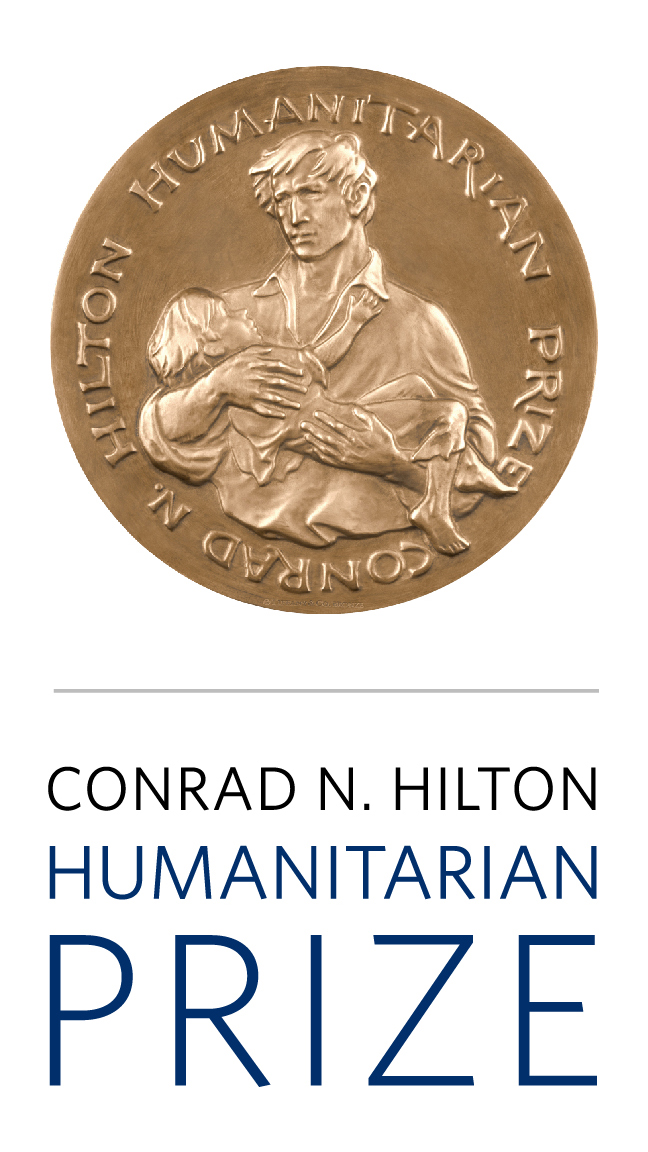 Conrad N Hilton Humanitarian Prize medal and logo