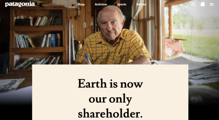 Patagonia site screengrab showing founder Yvon Chouinard