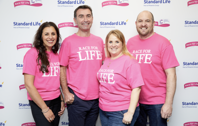 4 people in pink Race for Life t shirts