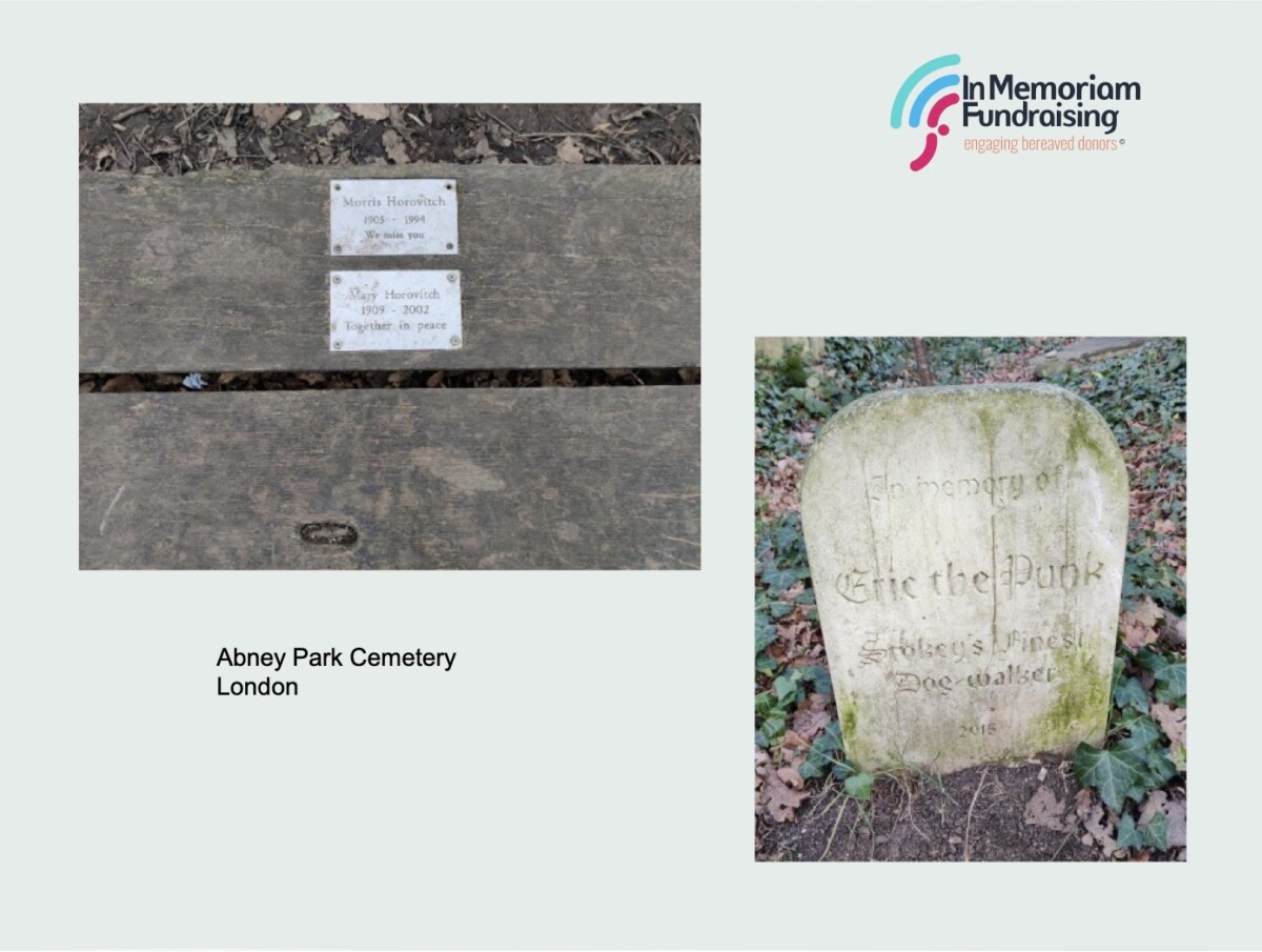 Abney Park Cemetery memorial plaques and a gravestone. Photo: Kevin Kibble