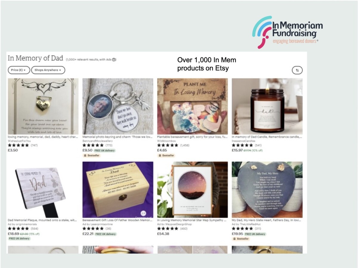 Screenshot from Etsy of some of over 1,000 in memory products
