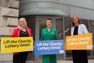 L-R Clara Govier, Managing Director of People’s Postcode Lottery, Tracey Crouch MP, and Dame Laura Lee, Chief Executive of Maggie’s