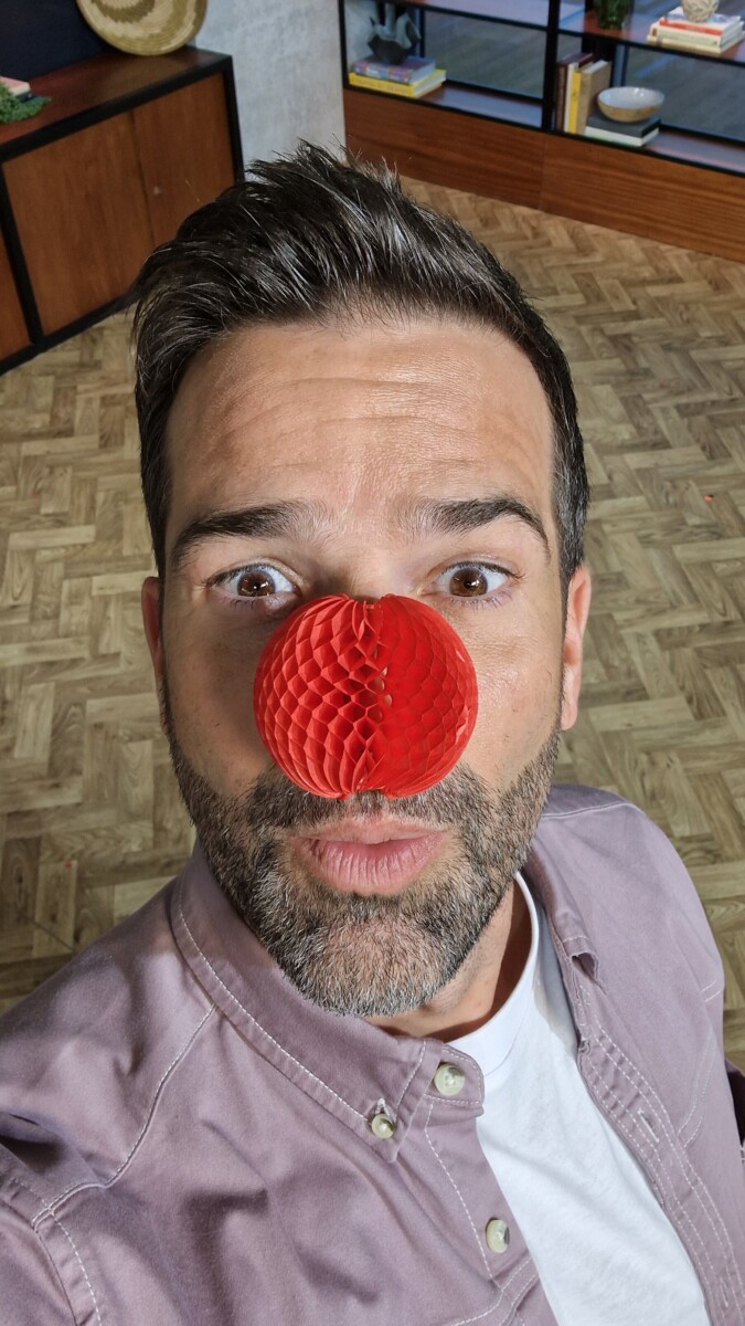 Gethin Jones with a 2023 Red Nose. Photo: Jake Turney/Comic Relief