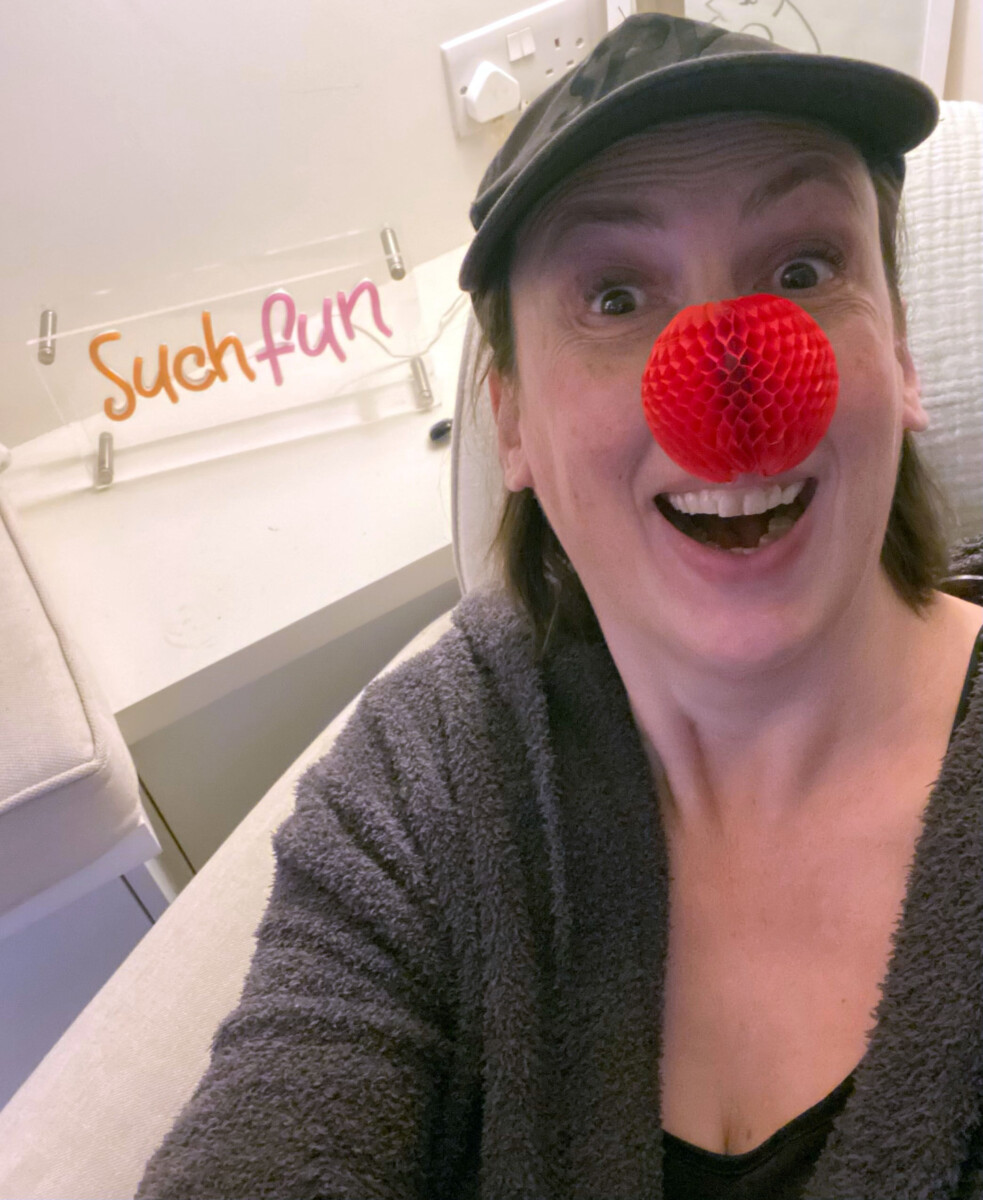 Comedian Miranda Hart supports Red Nose Day 2023 by wearing the latest Nose. Photo by Comic Relief.