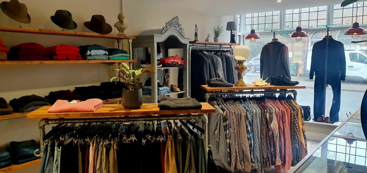 Interior of men's boutique charity shop Attire – from Trinity Hospice