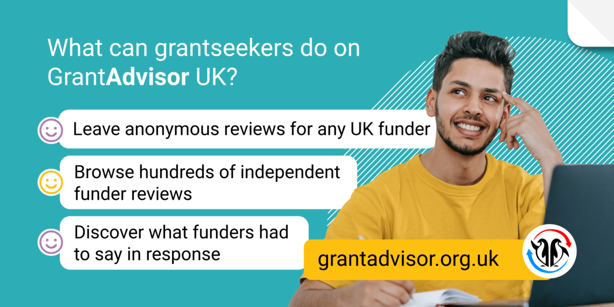 A banner for GrantAdvisor UK - which facilitates grantseeker feedback for funders