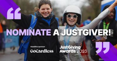 A banner from the JustGiving site for its awards, saying 'nominate your justgiver'