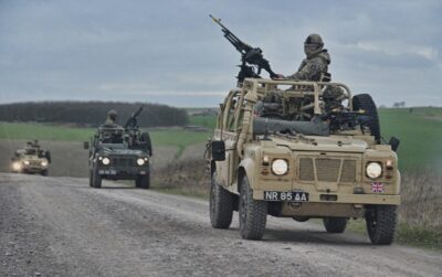 A convoy of Army landrovers