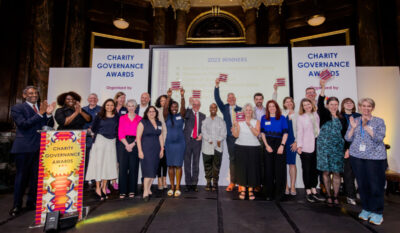 UK Charity Governance Awards winners group shot with their trophies. Copyright Kate Darkins