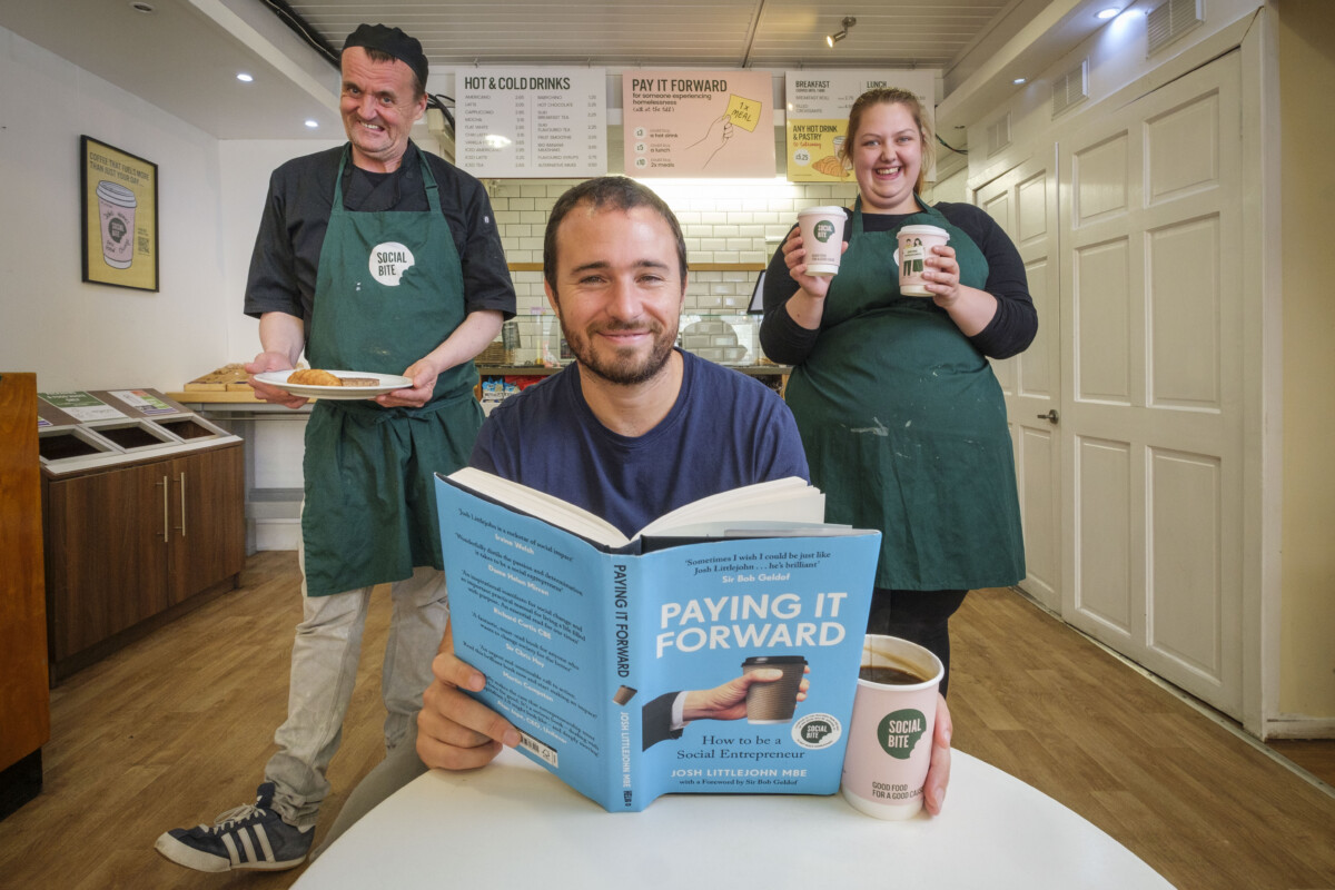 Josh Littlejohn MBE and his new book with Social Bite colleagues Colin and Amy
