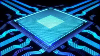 A processor chip in blue