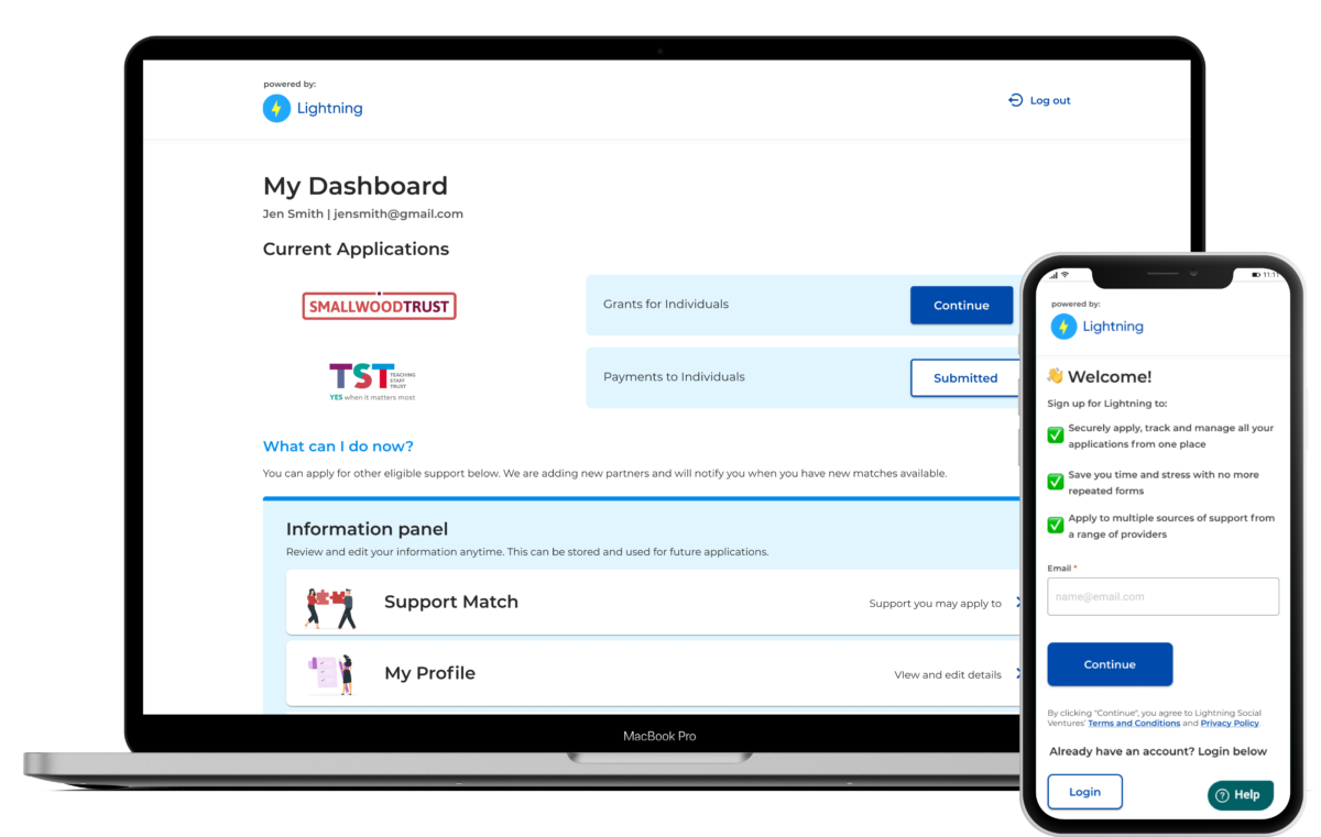 Lightning Reach application portal on laptop and phone