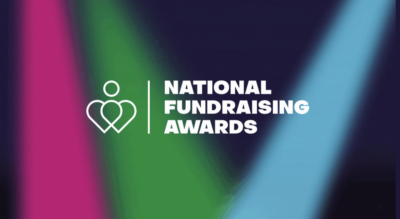 CIOF National Fundraising Awards 2024 - the words against a pink green and blue background.
