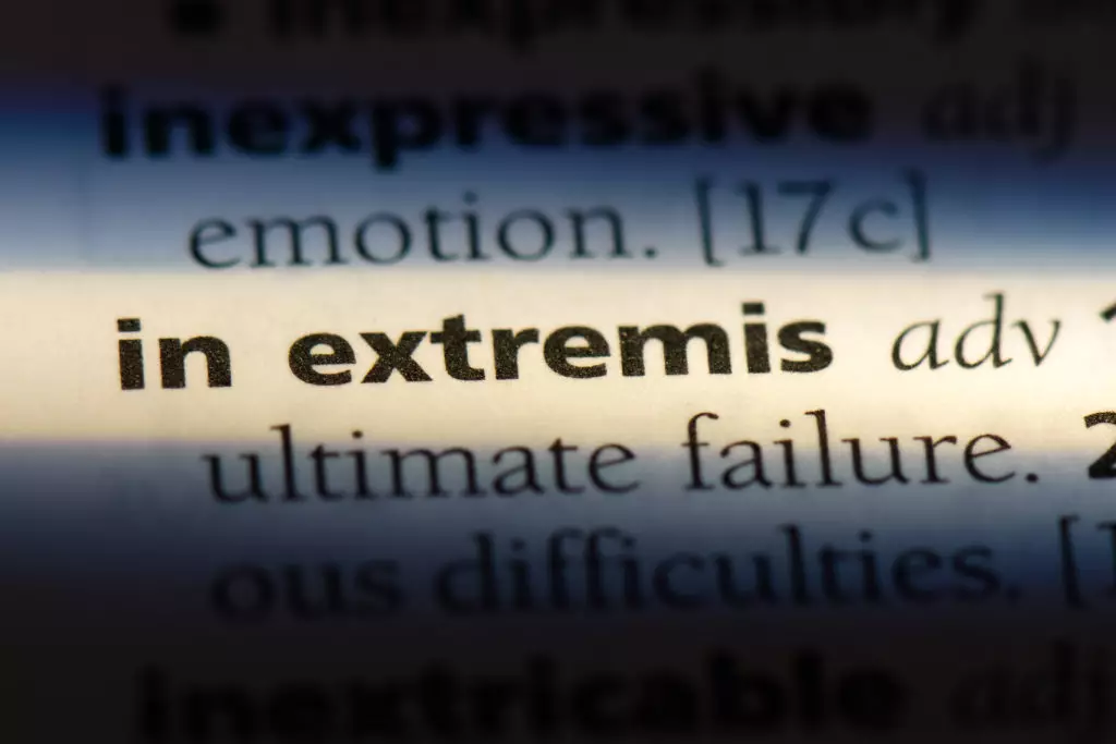 In extremis. Close-up of text entry in dictionary