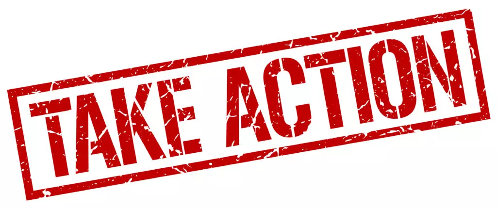 Take action - red stamp on white background