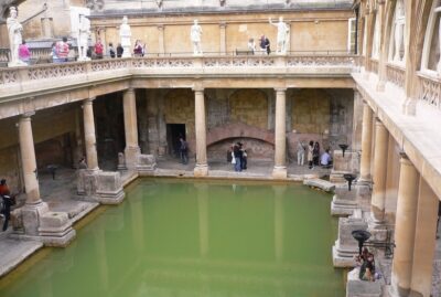 A shot looking down at the Roman baths in Bath. By Julia Phillips on Pixabay