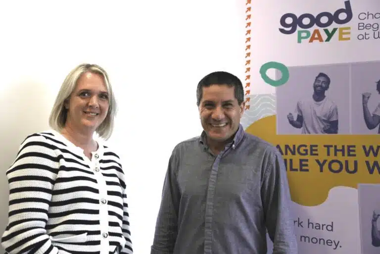 Alice Wright, MD, StC Payroll Giving and Tony Charalambides, CEO of GoodPAYE