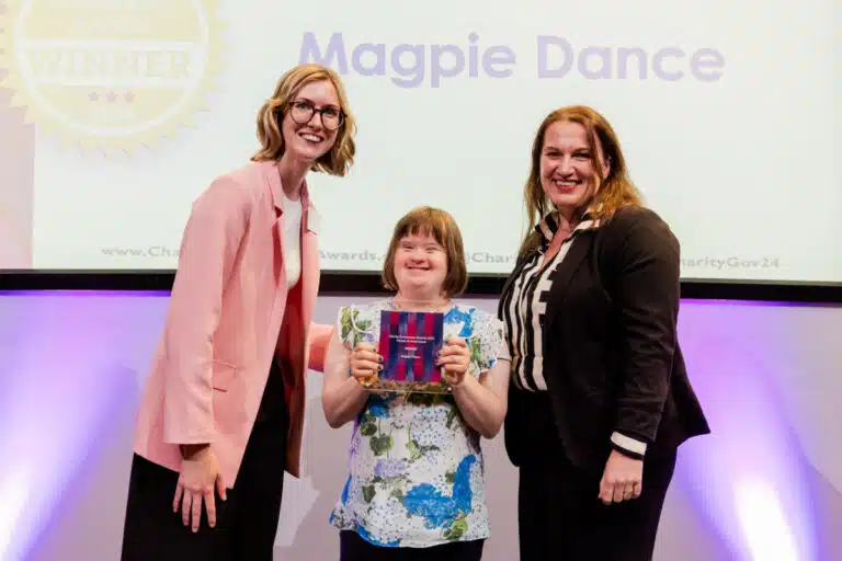 Representatives of Magpie Dance hold their award at the UK Charity Governance Awards. Credit: Kate Darkins