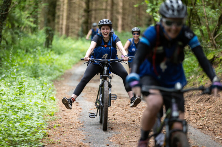 Cyclists on a forest track