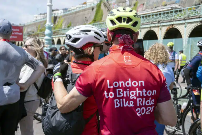 Riders as they complete the 2024 BHF London to Brighton Cycle Ride. Photography by Danny Fitzpatrick / DFphotography