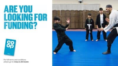 Are you looking for funding, asks Co-op Community Fund? Photo of a taekwondo lesson for children.