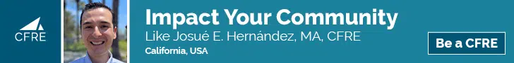 CFRE promotion - impact your community, like Josué E. Hernández, MA, CFRE. California, USA