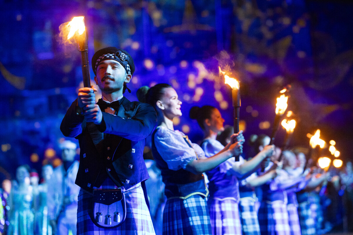 A torchlight procession at the Royal Edinburgh Military Tattoo.