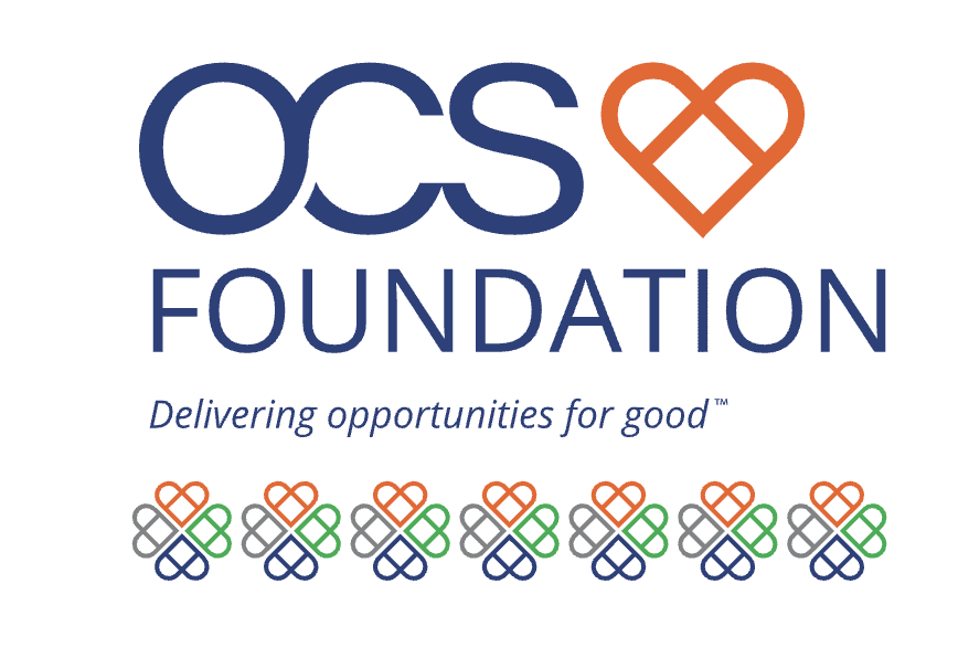 OCS Foundation logo with a heart icon and the text 'delivering opportunites for good'