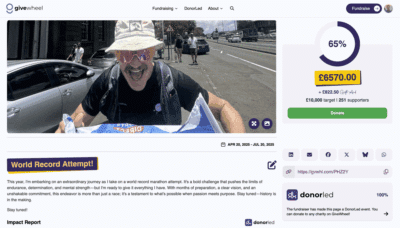 Givewheel fundraising page with DonorLed functionality.