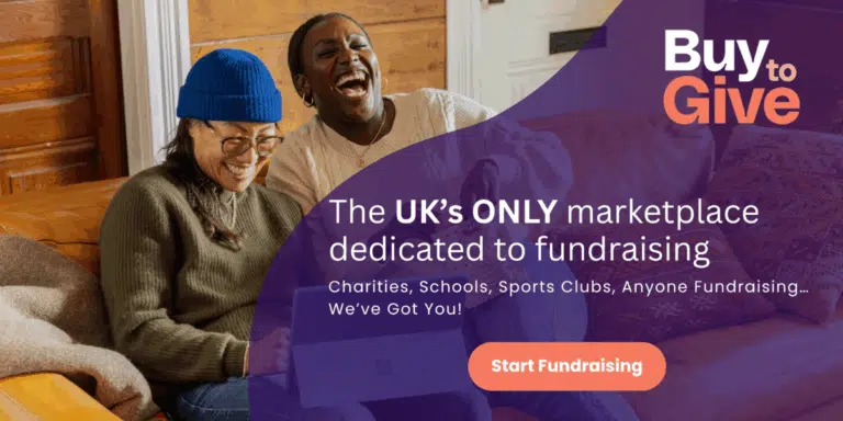 BuytoGive. The UK's only marketplace dedicated to fundraising. [Button] Start fundraising.