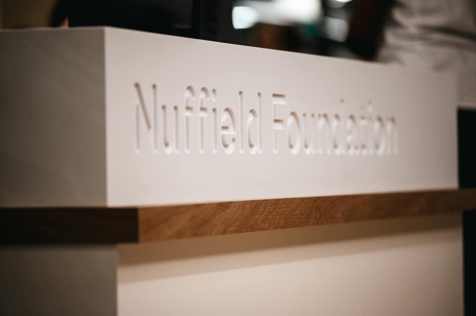 Nuffield Foundation, carved in stone.