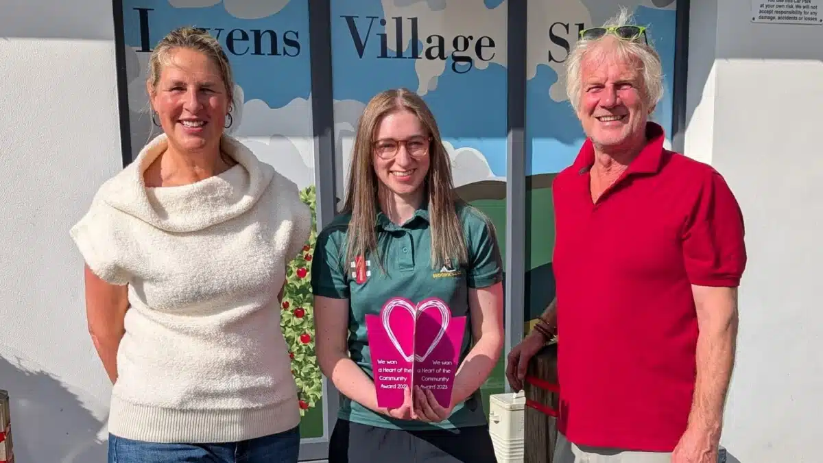 Members of Sedgwick Women’s Cricket Team with Levens Village Store staff.