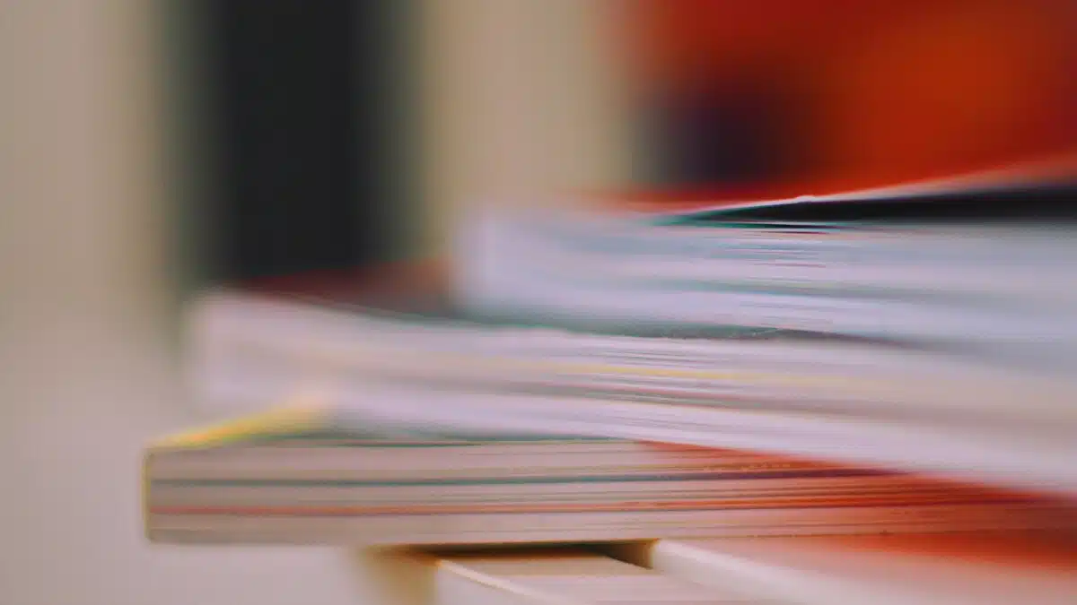 Books and magazines piled on top of each other.