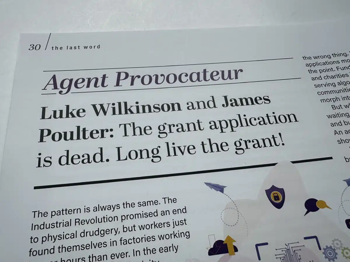 Headline and introduction to the back page of Fundraising Magazine, published by Civil Society Media.