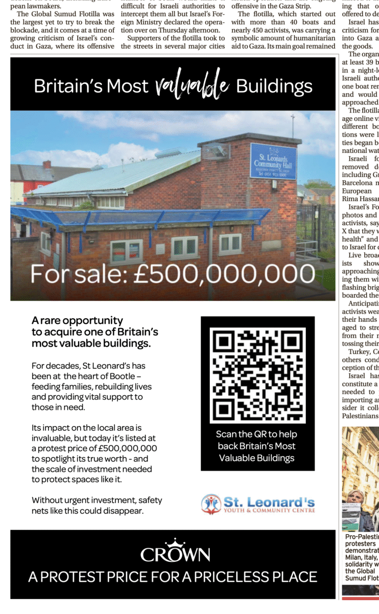 A spoof newspaper property ad for a community centre in the Liverpool Echo.