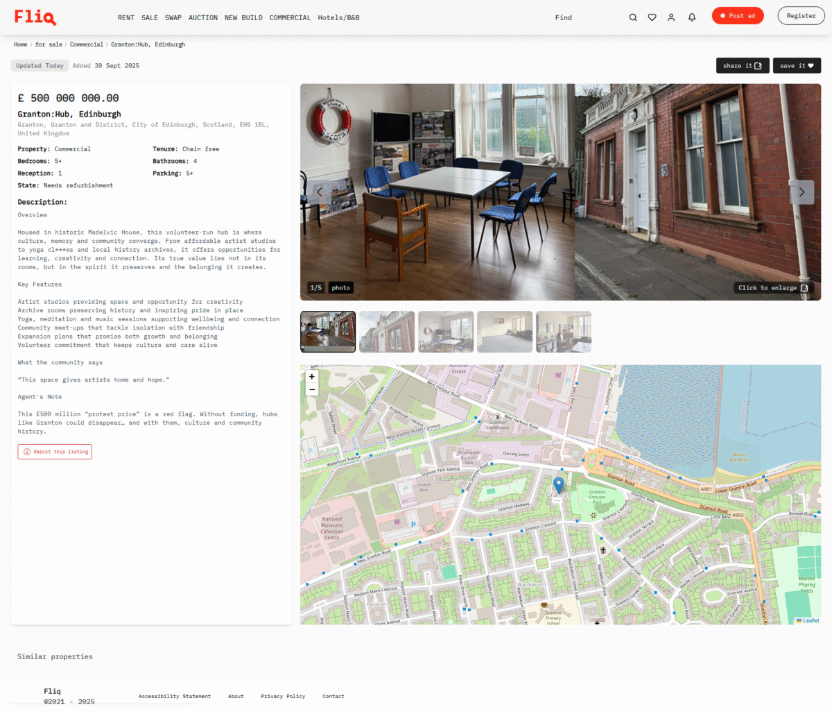 A mock ad on Fliq for the Granton Hub