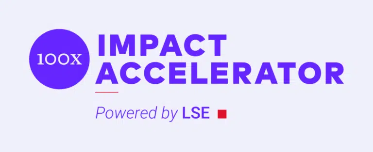 100x Impact Accelerator - powered by LSE. Logo.
