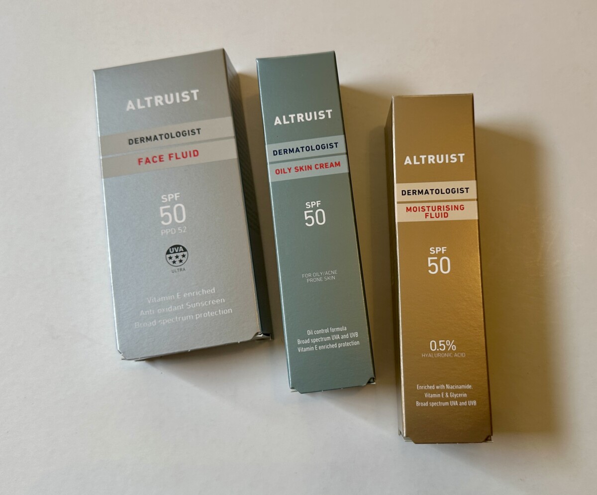 Three Altruist sunscreen products.