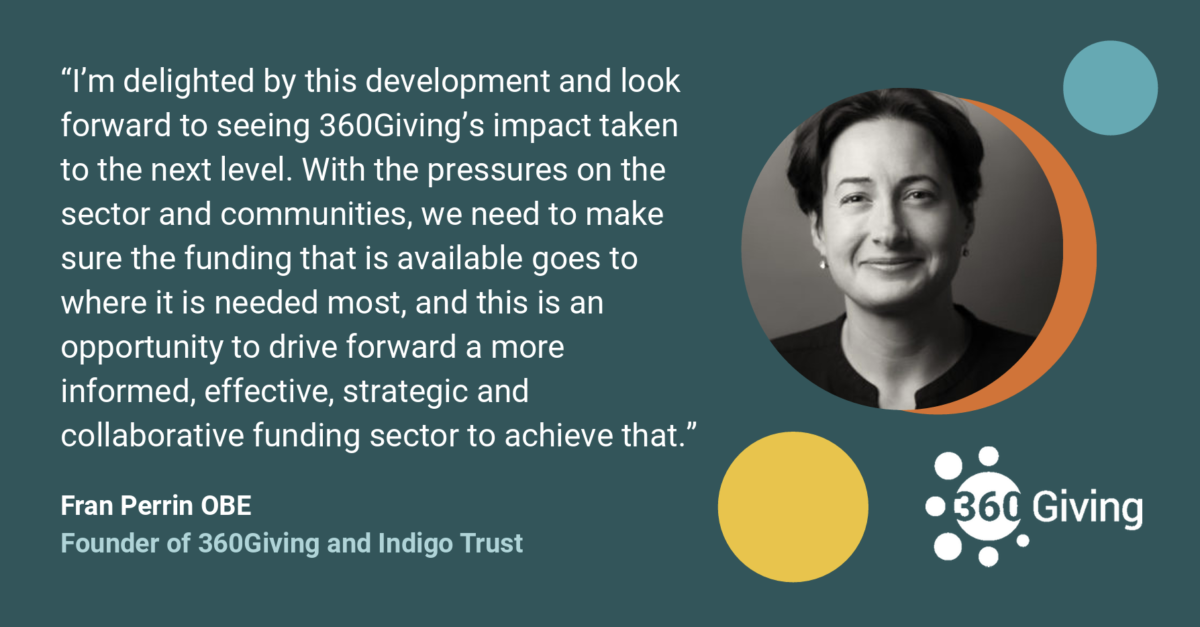 Quote from Fran Perrin about merger of 360Giving